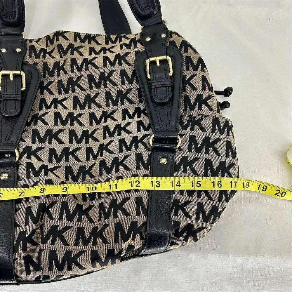 Vintage Michael Kors Monogram Tote Bag Black Beige Women's Shoulder - Picture 11 of 14